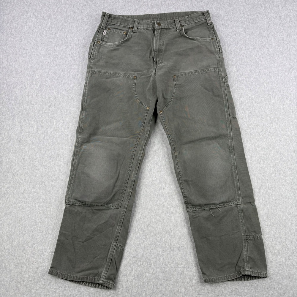 Vintage Carhartt Pants Mens Fits 38x30 Gray Loose Double Knee Padded Work B188